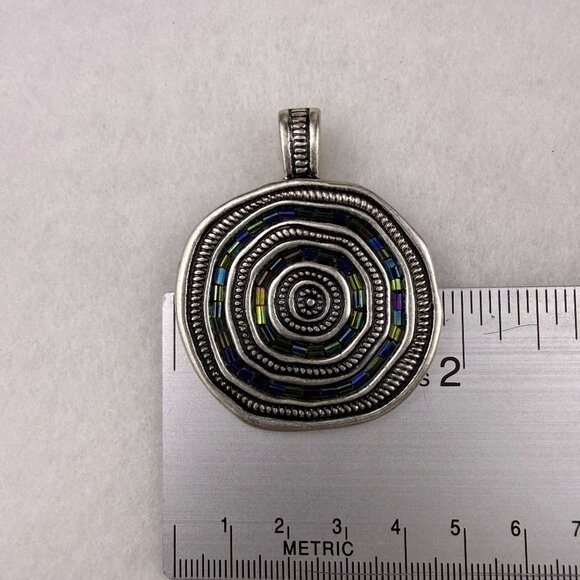 Silver Tone Magnetic Reversible Pendant Jewelry Multi-Color Glass Bead Circular - Picture 6 of 6